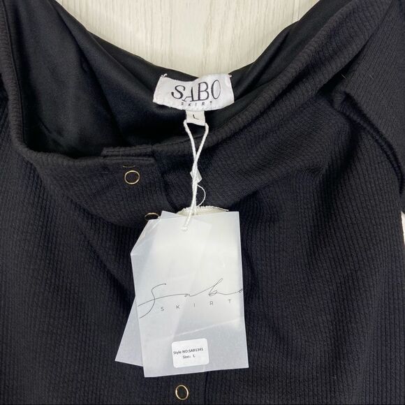 Sabo Skirt Black Ribbed Off Shoulder Bodycon Dress Size Large - Picture 4 of 5